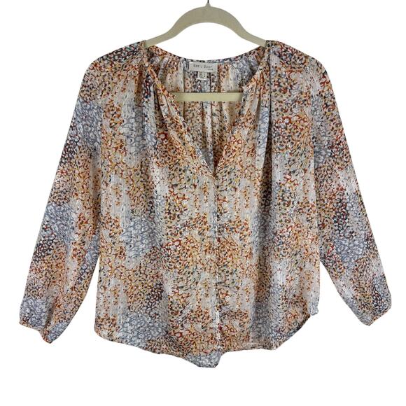 See U Soon Multicolor Speckled Semi-Sheer Split Neck 3/4 Sleeve Blouse Size S - Picture 1 of 7